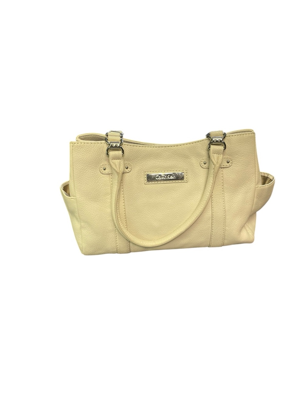 Calvin Klein Leather Shoulder Tote in Cream white